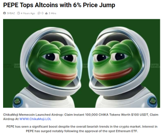 PEPE Tops Altcoins with 6% Price Jump